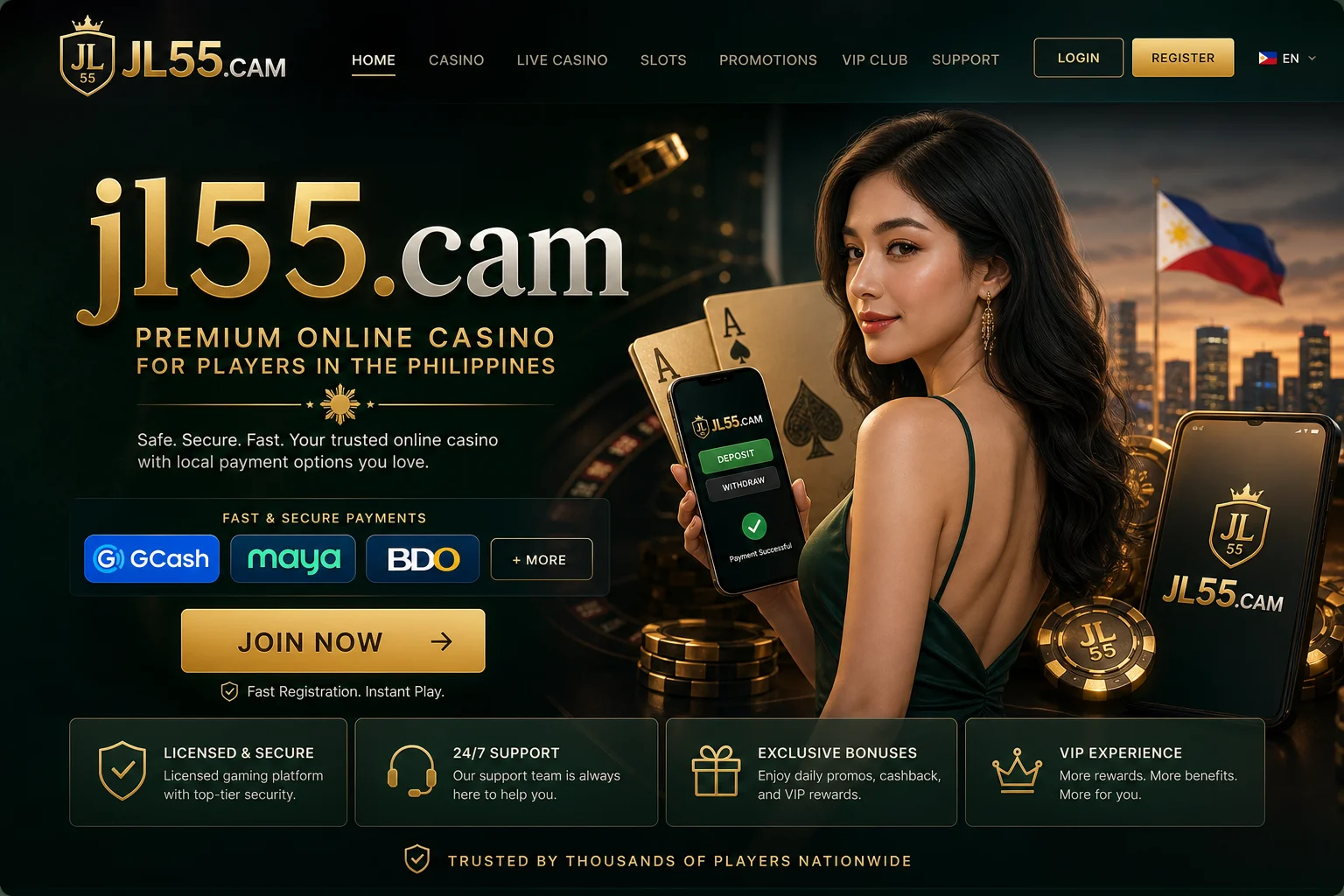 Slots and game lobby preview on jl55.cam